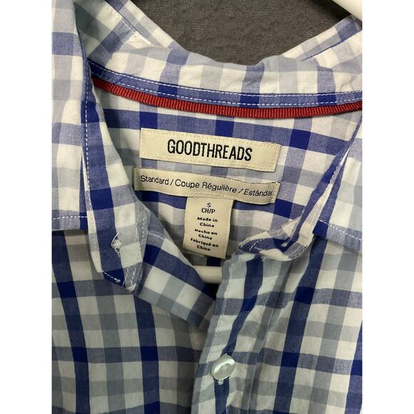 Goodthreads Shirt Mens Small Blue White Plaid Long Sleeve Button Down Casual - Picture 2 of 6